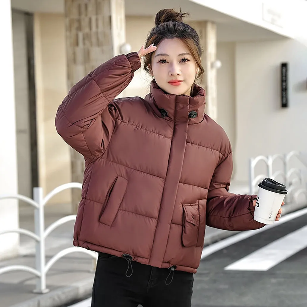 Cropped Windproof Puffer Jacket with a Stain-resistant Finish