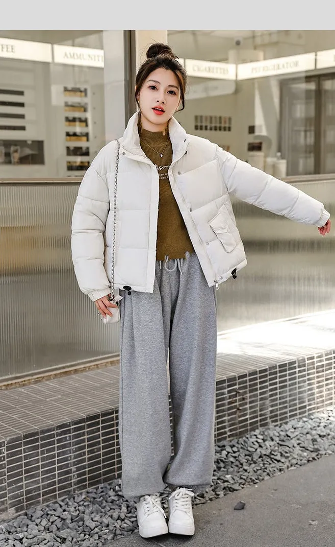 Cropped Windproof Puffer Jacket with a Stain-resistant Finish