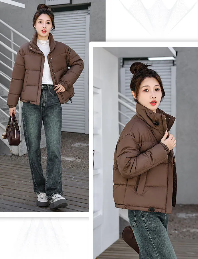 Cropped Windproof Puffer Jacket with a Stain-resistant Finish