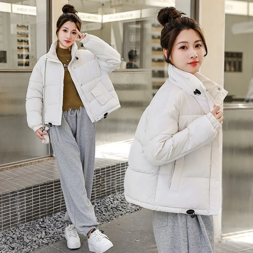 Cropped Windproof Puffer Jacket with a Stain-resistant Finish