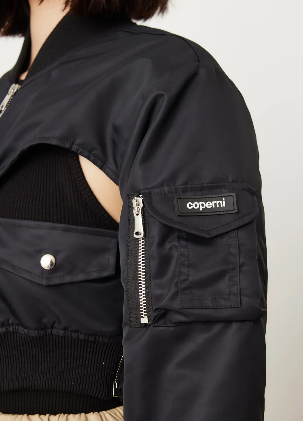 Cut-Out Cropped Bomber Jacket