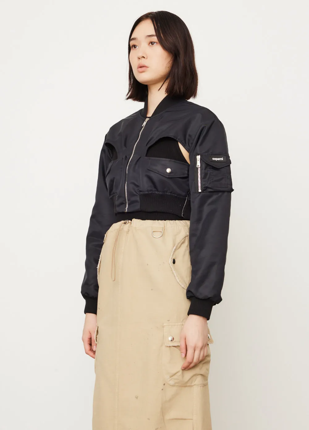 Cut-Out Cropped Bomber Jacket