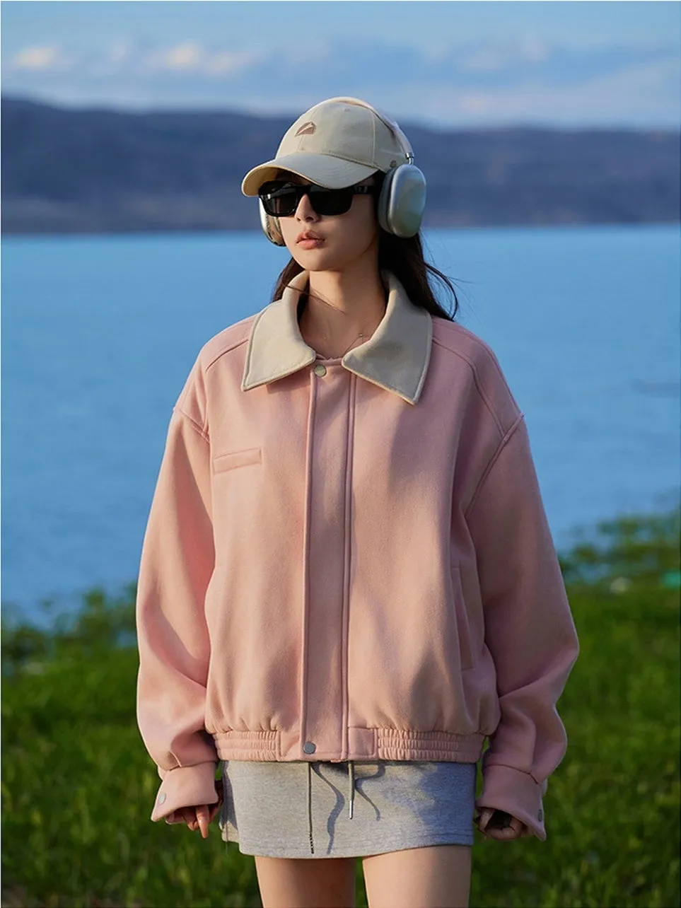 Cute Cropped Button Front Shirt Jacket with Stain-Resistant Material