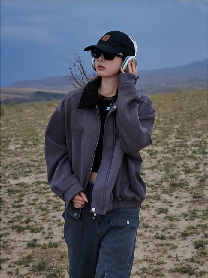 Cute Cropped Button Front Shirt Jacket with Stain-Resistant Material