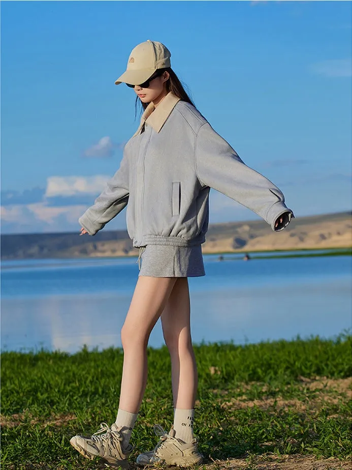Cute Cropped Button Front Shirt Jacket with Stain-Resistant Material