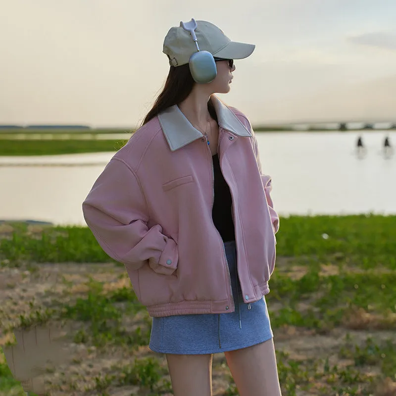 Cute Cropped Button Front Shirt Jacket with Stain-Resistant Material