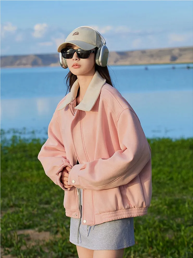 Cute Cropped Button Front Shirt Jacket with Stain-Resistant Material