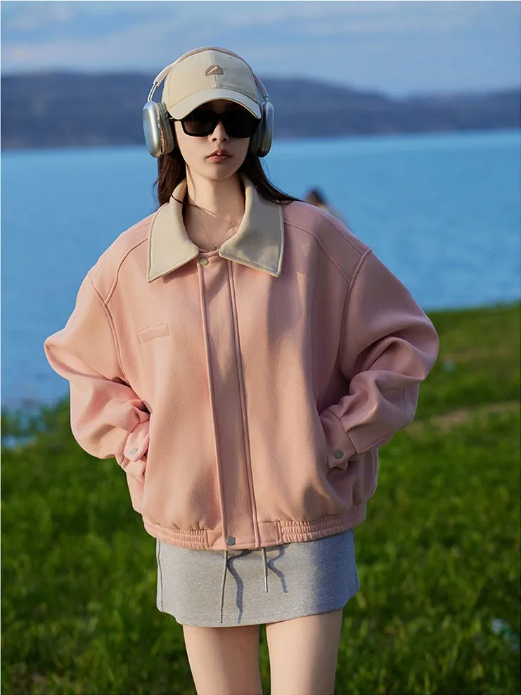 Cute Cropped Button Front Shirt Jacket with Stain-Resistant Material