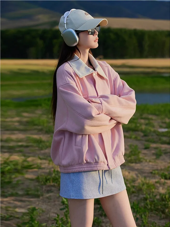 Cute Cropped Button Front Shirt Jacket with Stain-Resistant Material