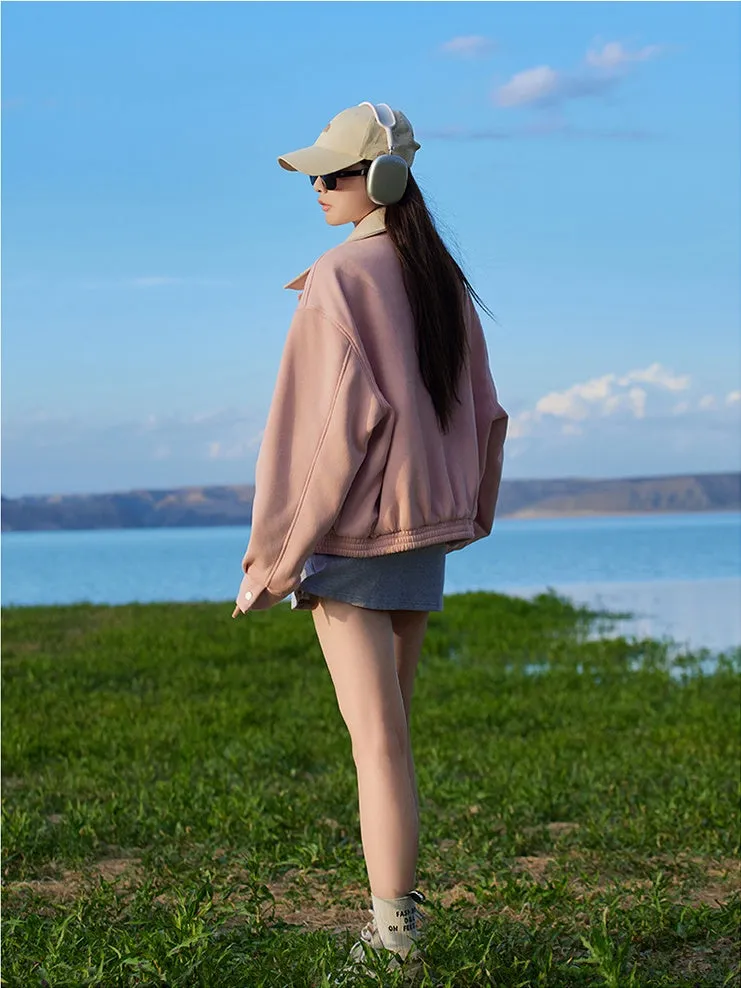 Cute Cropped Button Front Shirt Jacket with Stain-Resistant Material