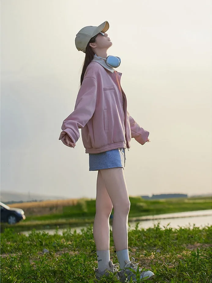 Cute Cropped Button Front Shirt Jacket with Stain-Resistant Material
