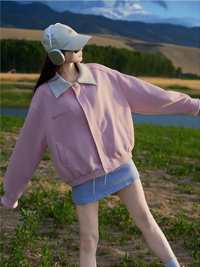 Cute Cropped Button Front Shirt Jacket with Stain-Resistant Material