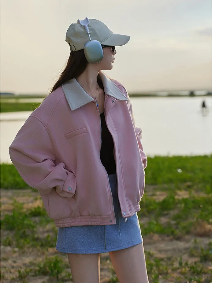 Cute Cropped Button Front Shirt Jacket with Stain-Resistant Material