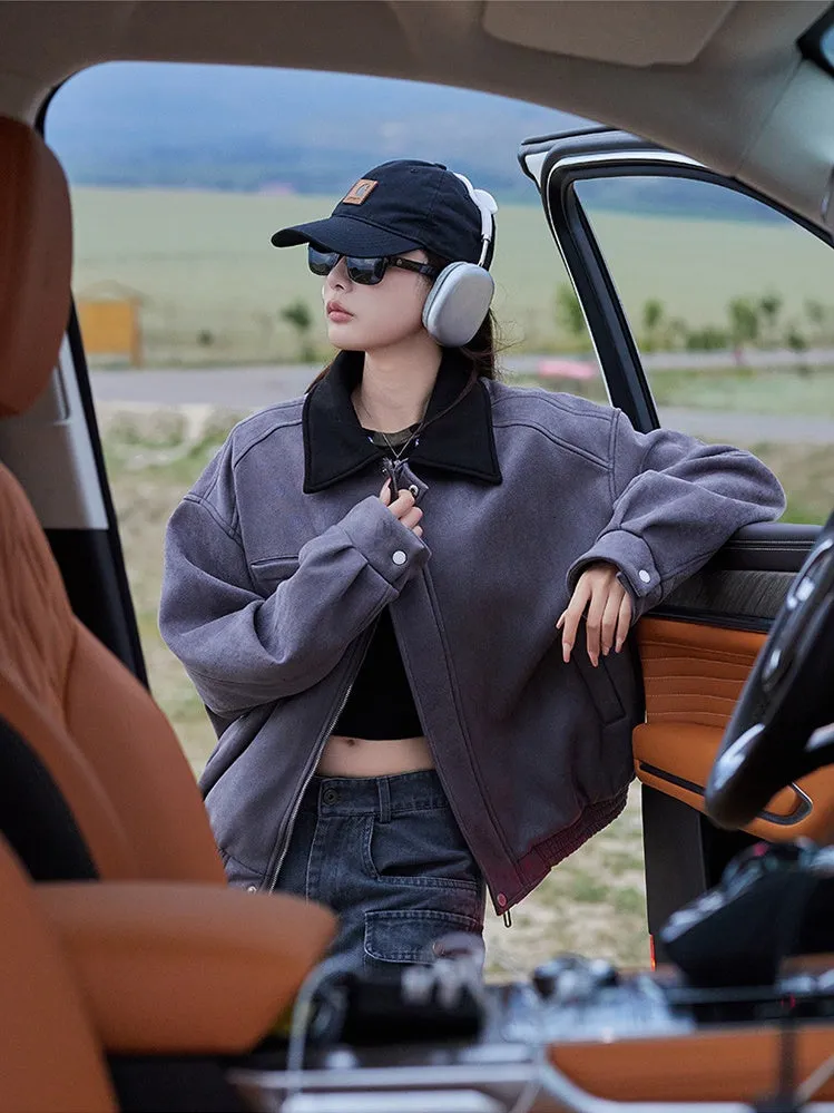 Cute Cropped Button Front Shirt Jacket with Stain-Resistant Material