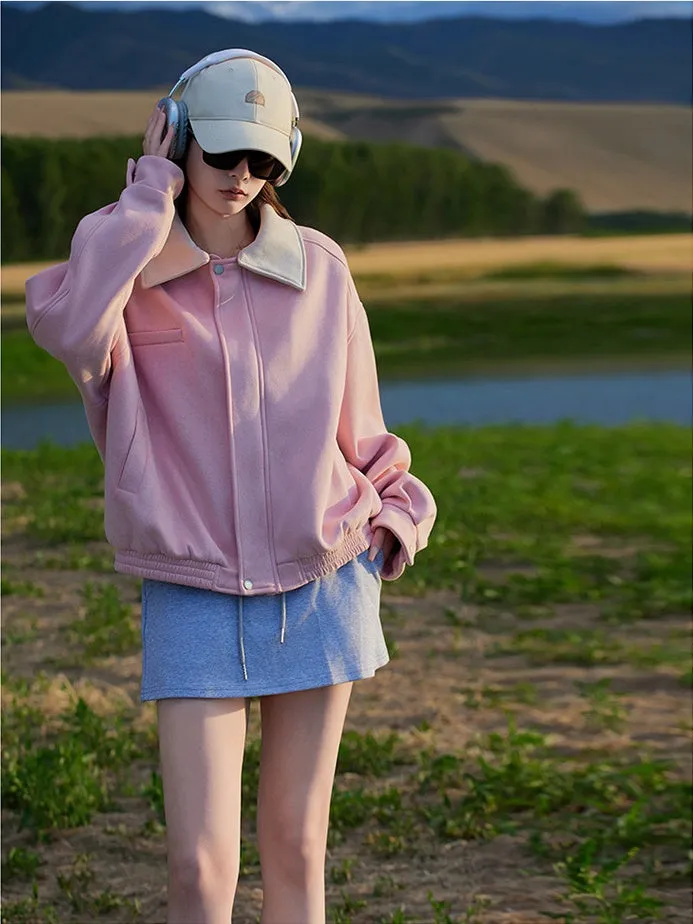Cute Cropped Button Front Shirt Jacket with Stain-Resistant Material