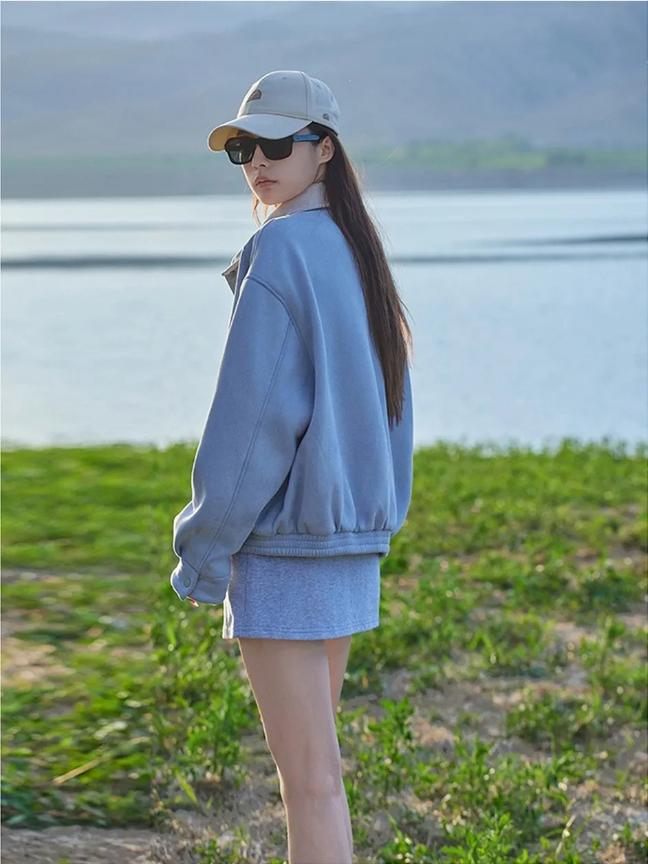 Cute Cropped Button Front Shirt Jacket with Stain-Resistant Material