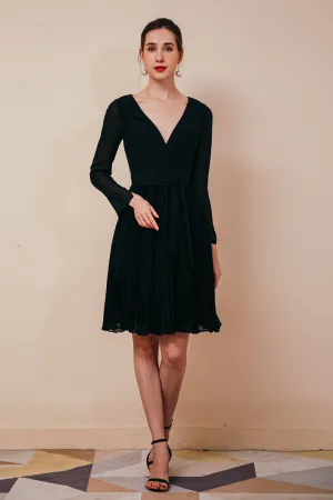 Deep V-neck Long sleeves Bowtie Little Black Dress