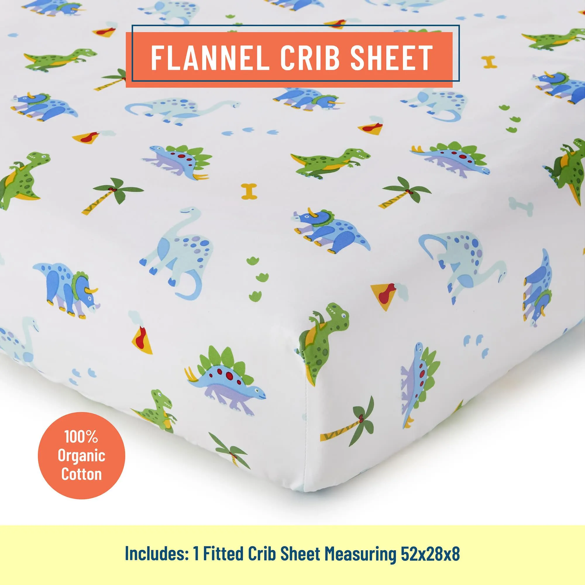 Dinosaur Land 100% Organic Cotton Flannel Fitted Crib Sheet