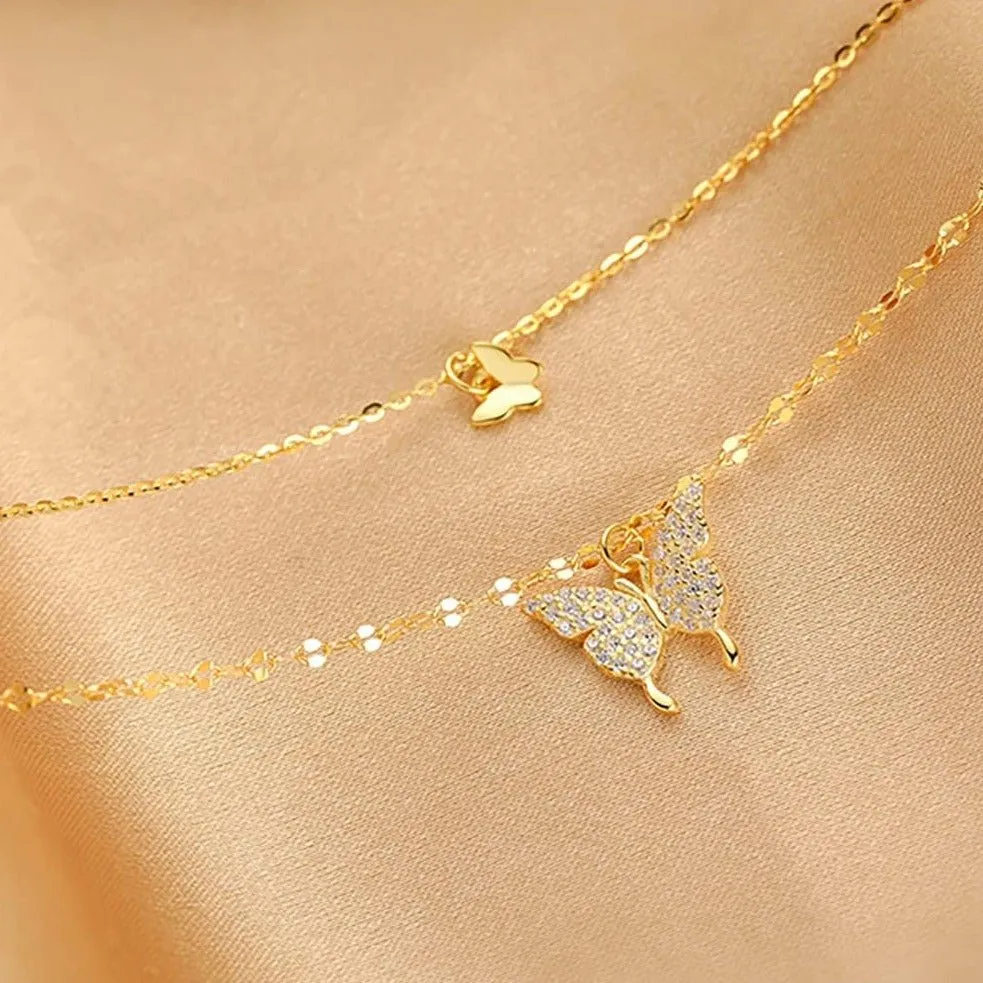 Double Layered Butterfly Pendant Necklace