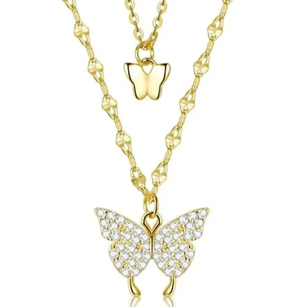 Double Layered Butterfly Pendant Necklace