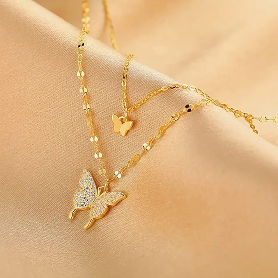 Double Layered Butterfly Pendant Necklace