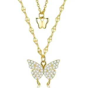 Double Layered Butterfly Pendant Necklace