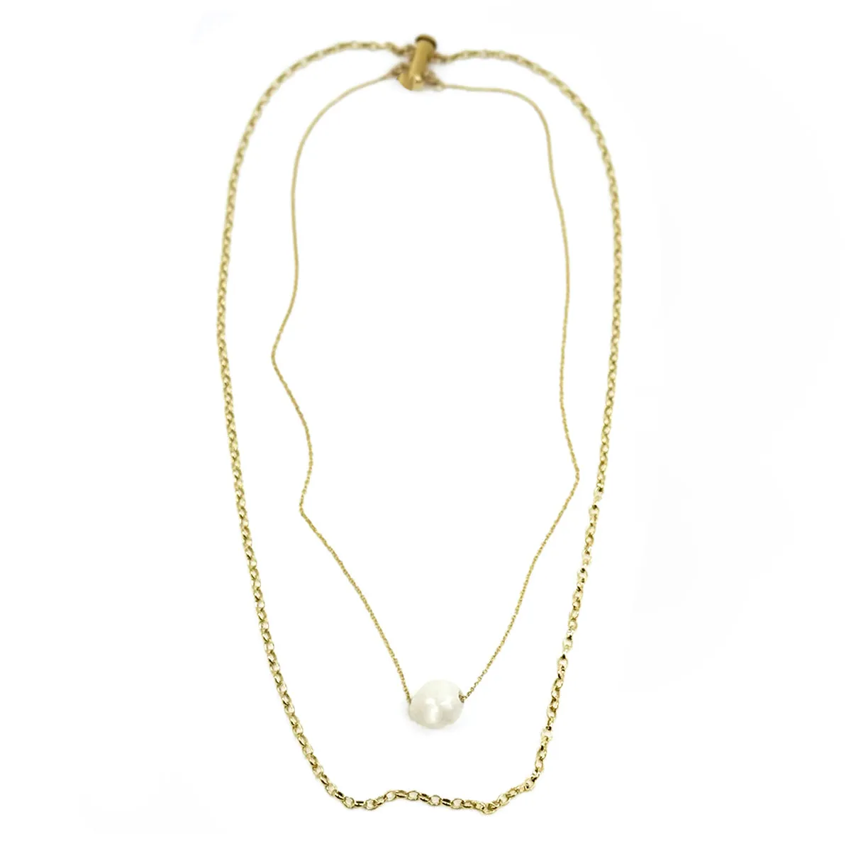 Double Layered Chain with Pearl Necklace