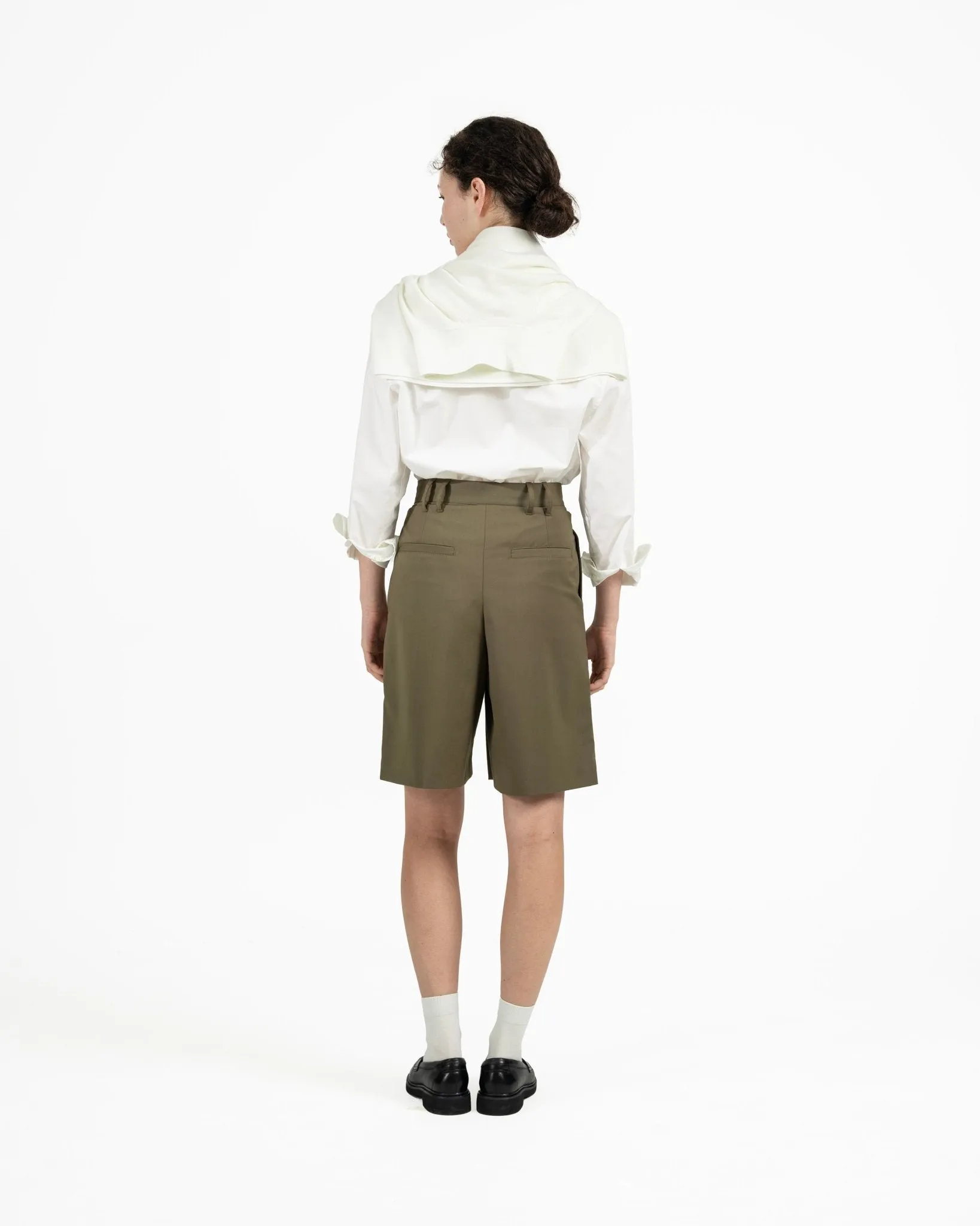 Double Waist Tailored Shorts - Olive