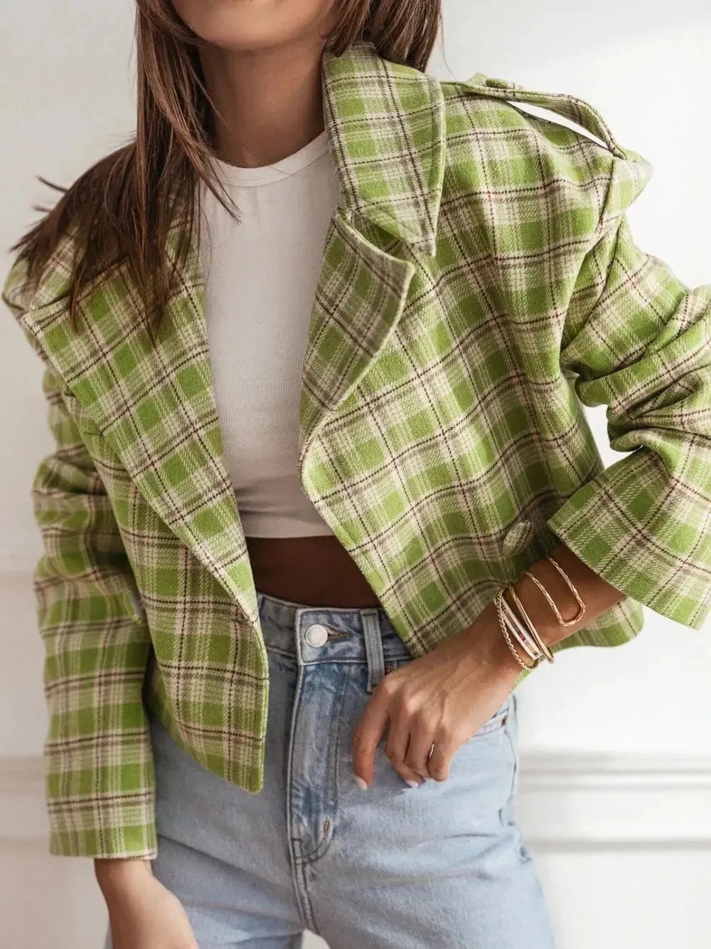 'Eilith' Cropped Plaid Jacket