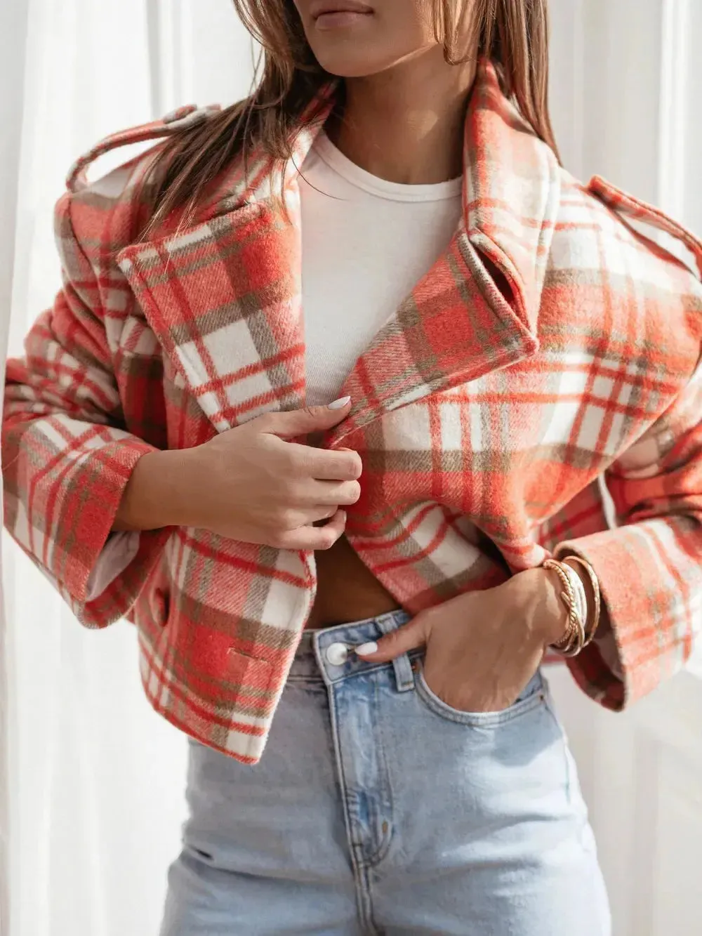 'Eilith' Cropped Plaid Jacket