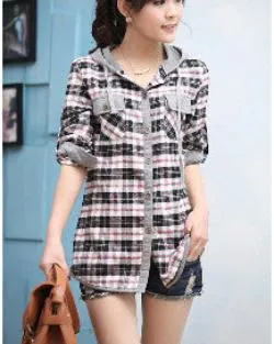 Fashion Long Sleeved Casual Hoodies Slim OL Plaid Blouses Shirts For Women Suit Sweatshirts