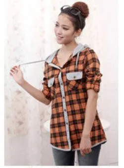Fashion Long Sleeved Casual Hoodies Slim OL Plaid Blouses Shirts For Women Suit Sweatshirts
