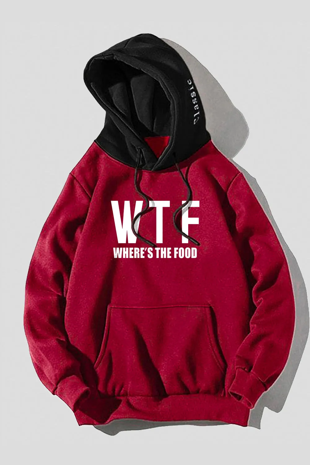 Fiery Red Men's Letter Print Pocketed Slim-fit Long Sleeve Hoodie