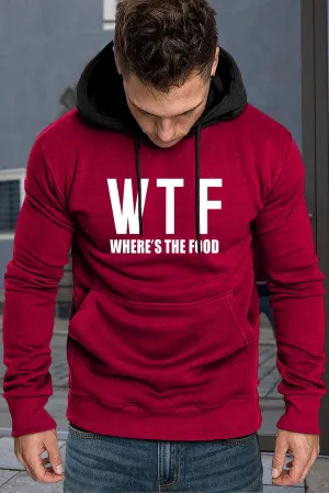 Fiery Red Men's Letter Print Pocketed Slim-fit Long Sleeve Hoodie