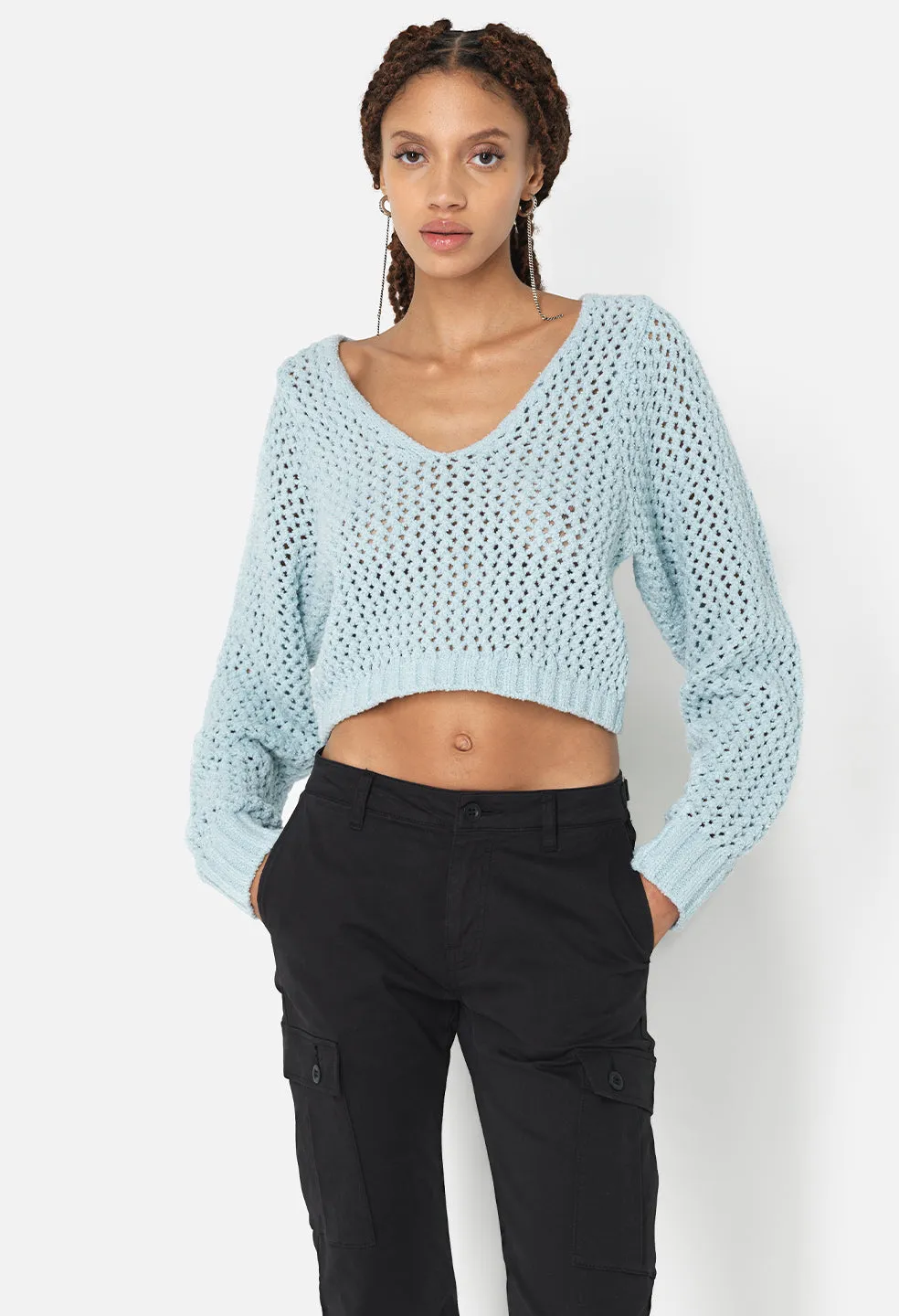 Foam Boucle Cropped Sweater / Sky
