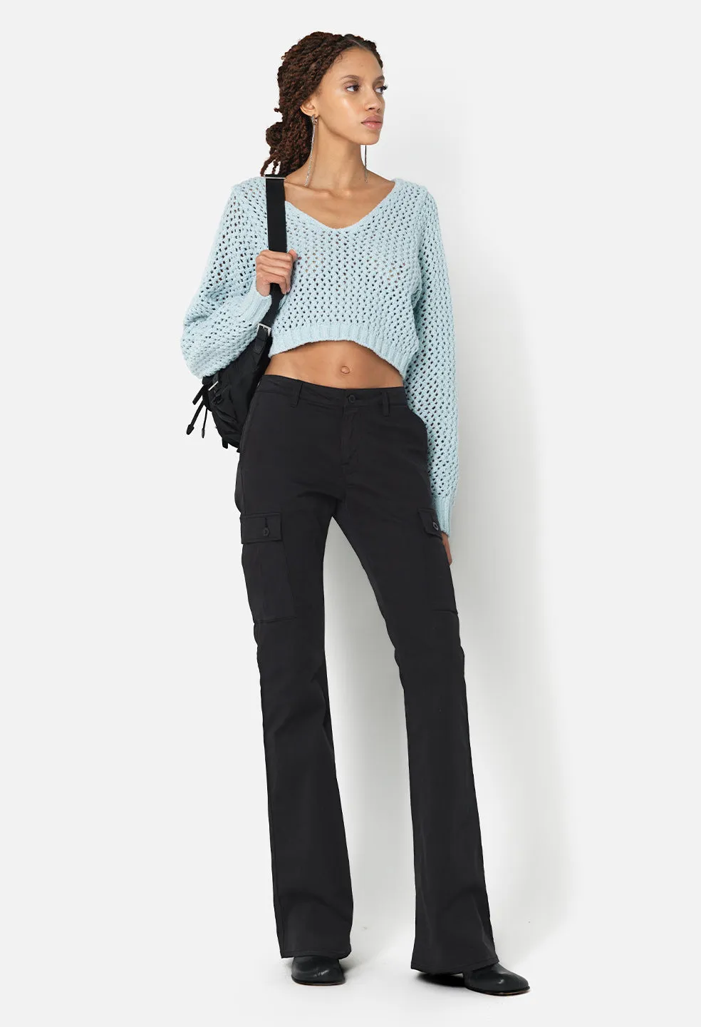Foam Boucle Cropped Sweater / Sky