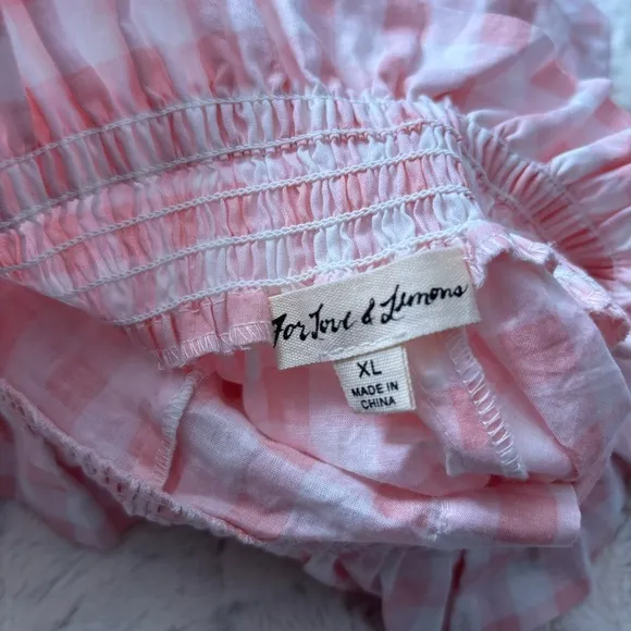For Love &amp; Lemons Women's Size XL Pink Lotti Gingham Shorts
