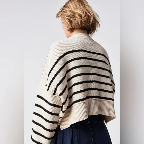 Free People Easy Street Cropped Striped Pullover Oversized Sweater | Size XL