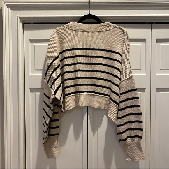 Free People Easy Street Cropped Striped Pullover Oversized Sweater | Size XL