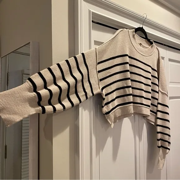 Free People Easy Street Cropped Striped Pullover Oversized Sweater | Size XL
