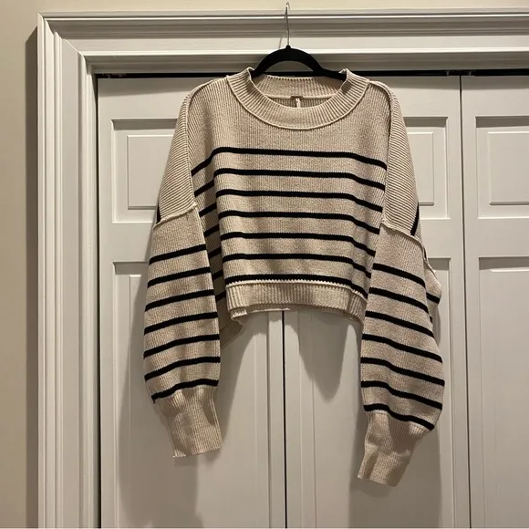 Free People Easy Street Cropped Striped Pullover Oversized Sweater | Size XL