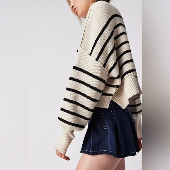 Free People Easy Street Cropped Striped Pullover Oversized Sweater | Size XL
