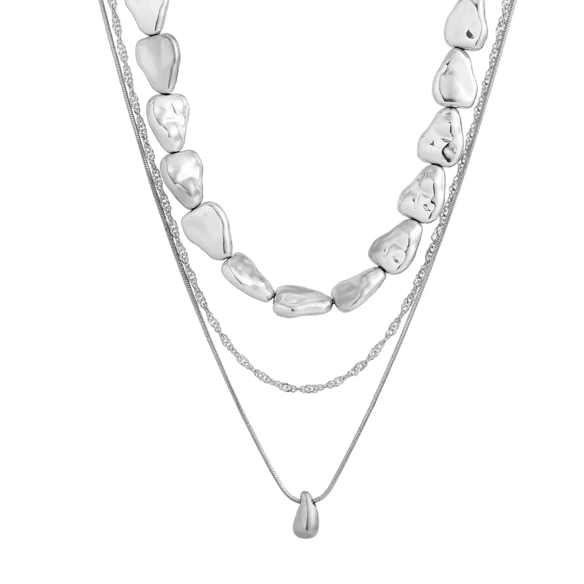 Geometric Layered Tiny Waterdrop Pendant Irregular Stone Chain Necklace Set