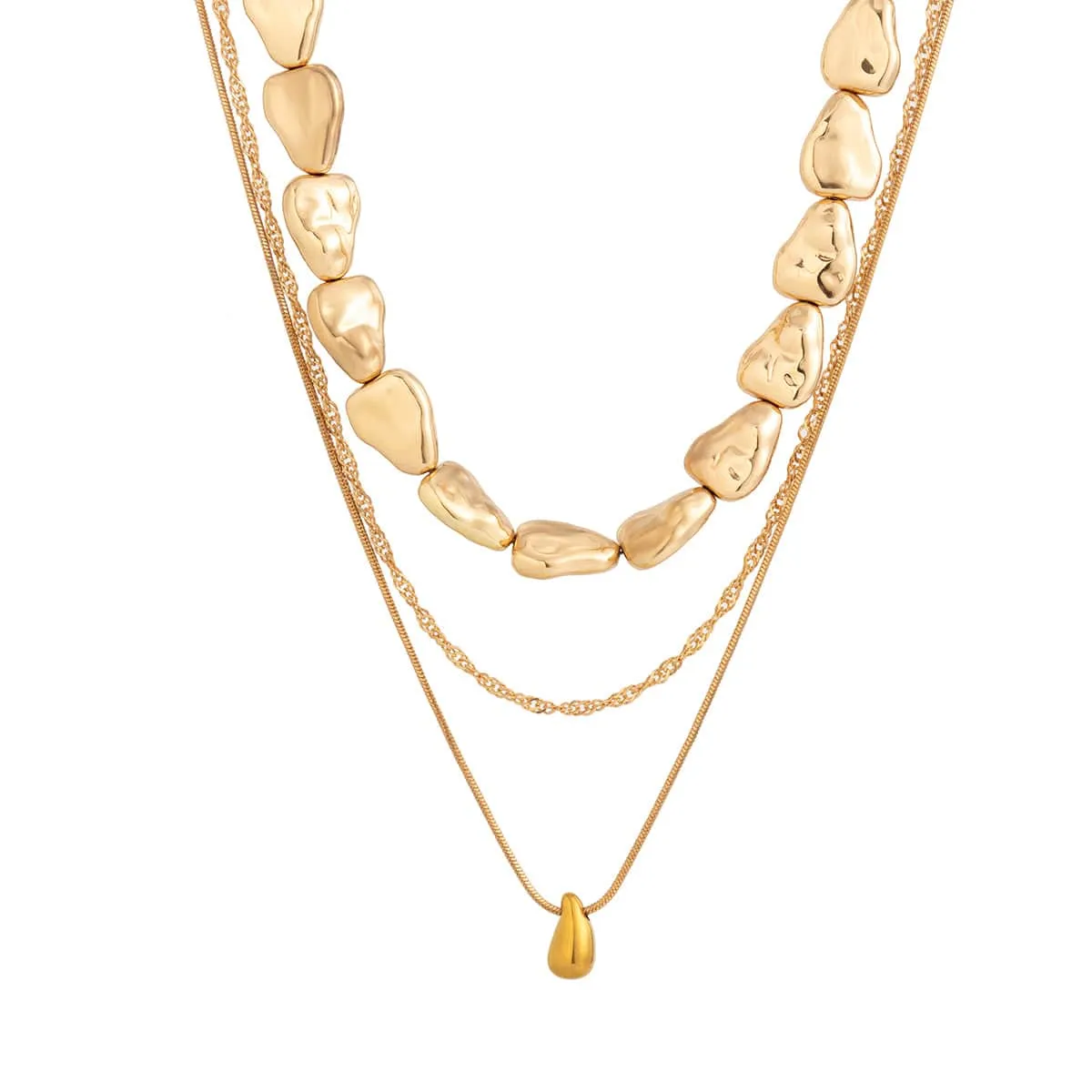 Geometric Layered Tiny Waterdrop Pendant Irregular Stone Chain Necklace Set