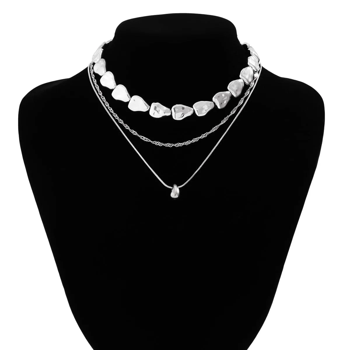 Geometric Layered Tiny Waterdrop Pendant Irregular Stone Chain Necklace Set