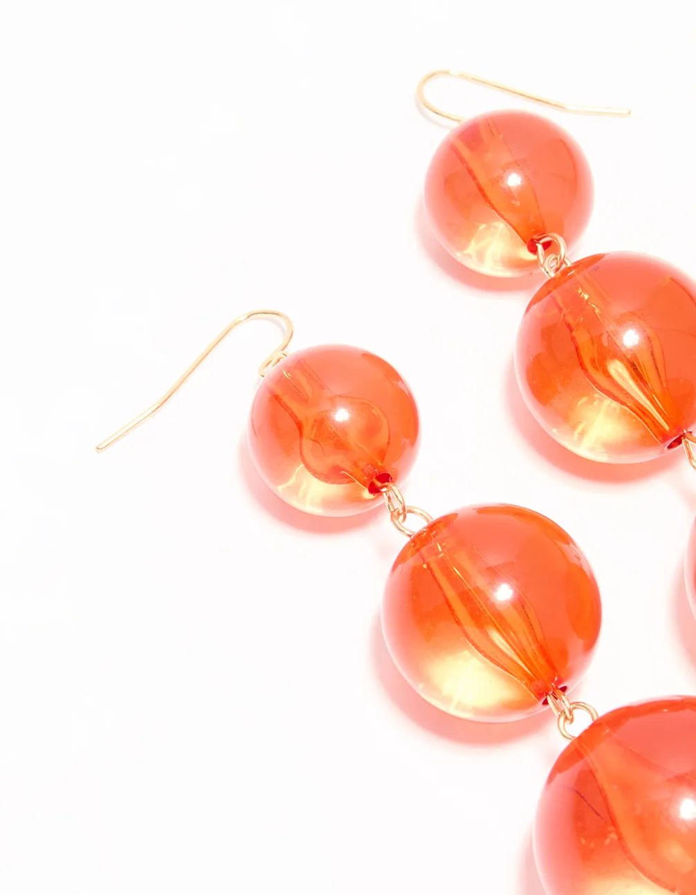 Gold Orange Acrylic Ball Drop Earrings