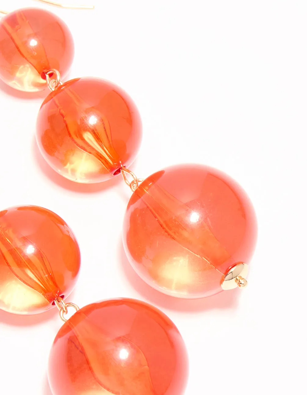 Gold Orange Acrylic Ball Drop Earrings