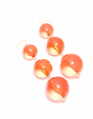 Gold Orange Acrylic Ball Drop Earrings