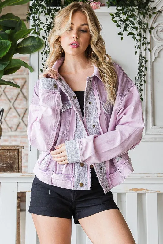 Heart Shaped Detail Fabric Mixed Jacket