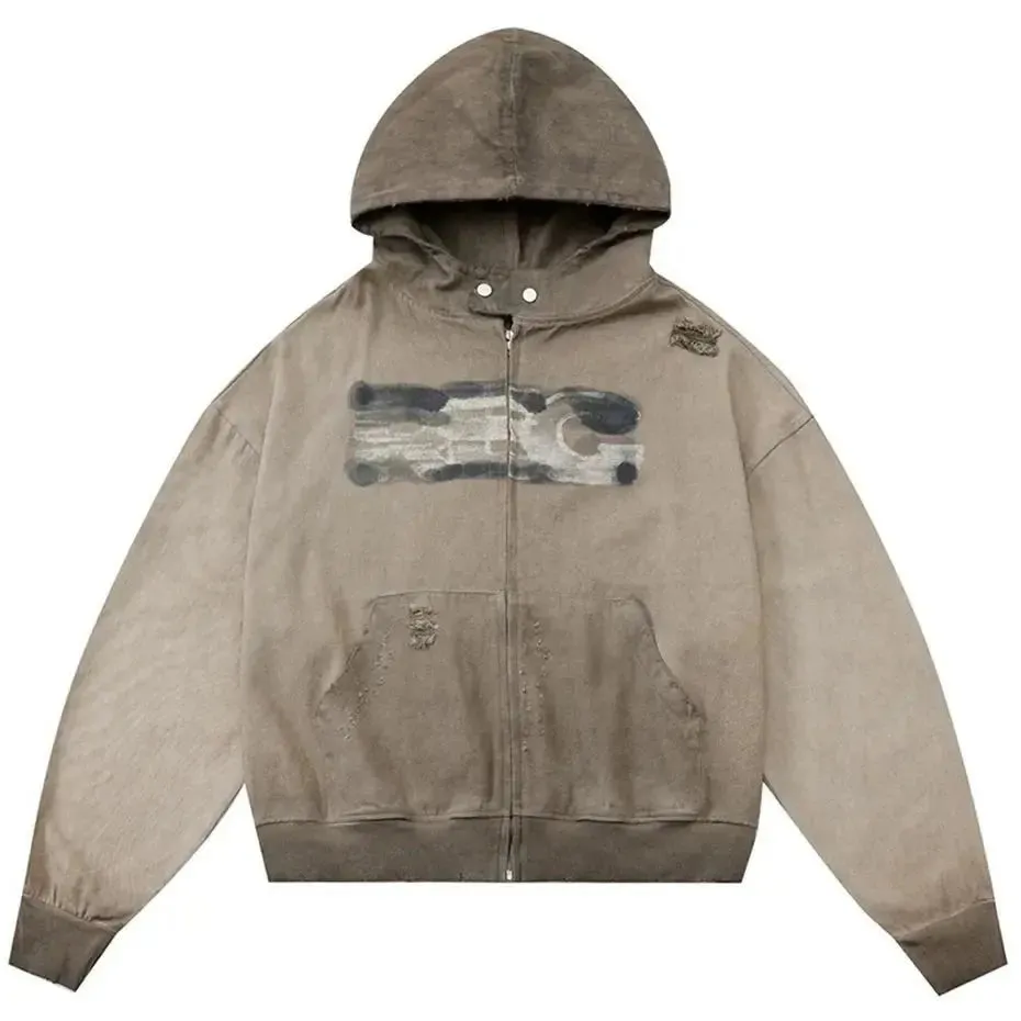 Hip Hop Streetwear: Men’s Hoodies with Star Patchwork - Loose, Zip-up Sweater Hooded Pullover